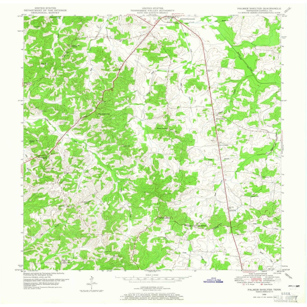 YellowMaps Palmer Shelter TN topo map, 1:24000 Scale, 7.5 X 7.5 Minute, Historical, 1950, Updated 1965, 27.5 x 22 in - Tyvek
