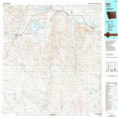 YellowMaps Malta MT topo map, 1:100000 Scale, 30 X 60 Minute, Historical, 1984, Updated 1984, 24.1 x 35.3 in - Polypropylene