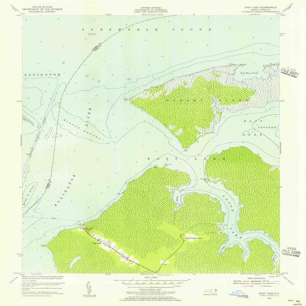 YellowMaps East Lake NC topo map, 1:24000 Scale, 7.5 X 7.5 Minute, Historical, 1953, Updated 1956, 27 x 22 in - Tyvek
