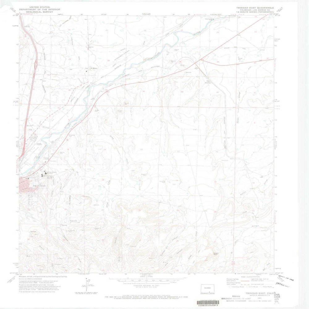 YellowMaps Trinidad East CO topo map, 1:24000 Scale, 7.5 X 7.5 Minute, Historical, 1971, Updated 1974, 27.2 x 22 in - Polypropylene