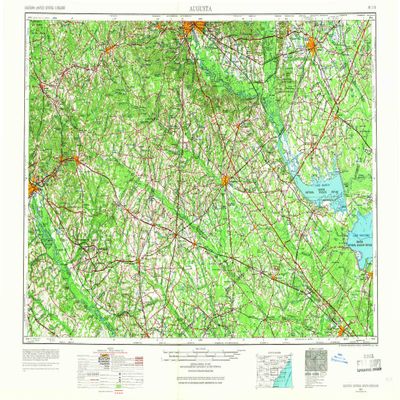 YellowMaps Augusta GA topo map, 1:250000 Scale, 1 X 2 Degree, Historical, 1957, Updated 1966, 22.1 x 34.1 in - Tyvek