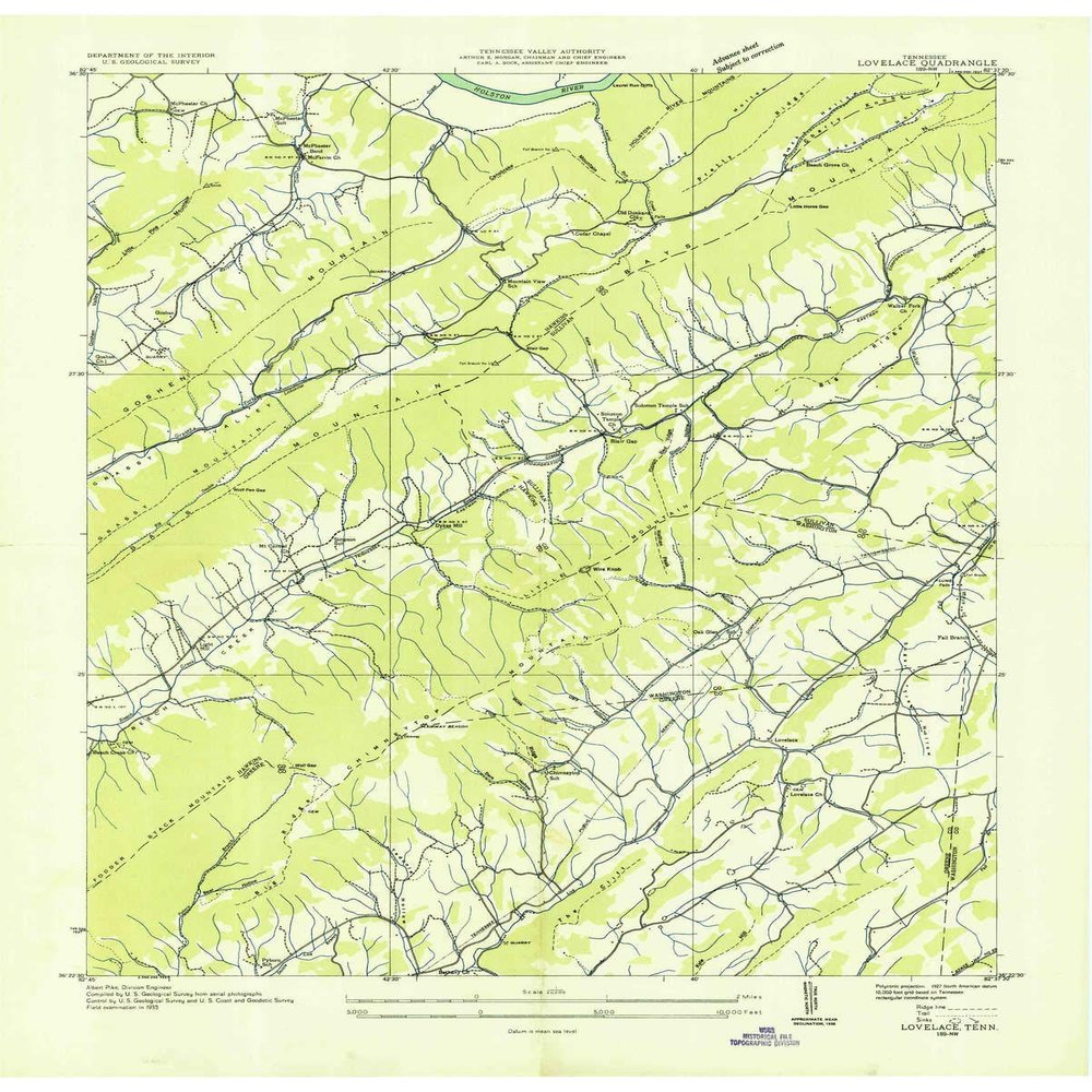 YellowMaps Lovelace TN topo map, 1:24000 Scale, 7.5 X 7.5 Minute, Historical, 1935, 27.5 x 22.1 in - Tyvek
