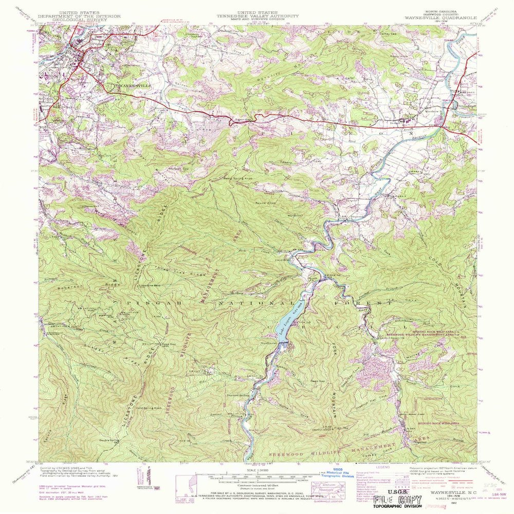YellowMaps Waynesville NC topo map, 1:24000 Scale, 7.5 X 7.5 Minute, Historical, 1941, Updated 1969, 26.8 x 21.8 in - Tyvek