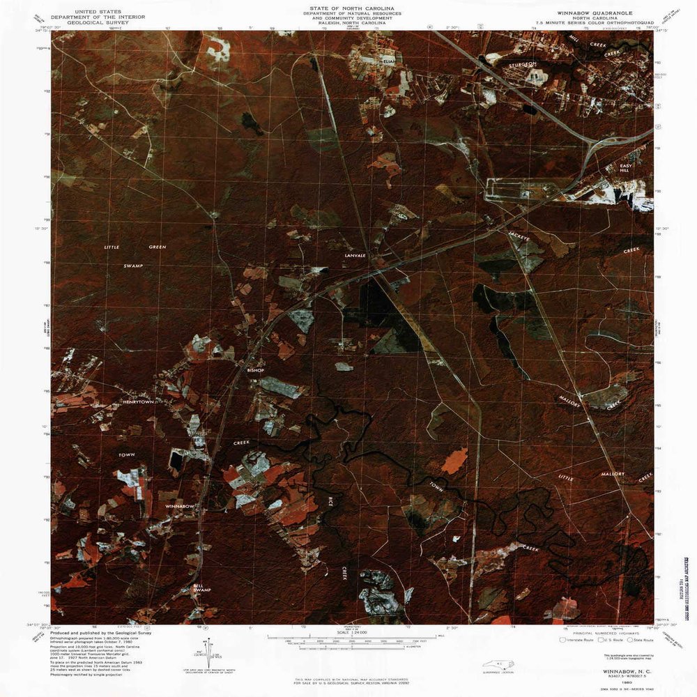 YellowMaps Winnabow NC topo map, 1:24000 Scale, 7.5 X 7.5 Minute, Historical, 1980, Updated 1985, 26.6 x 21.8 in - Polypropylene