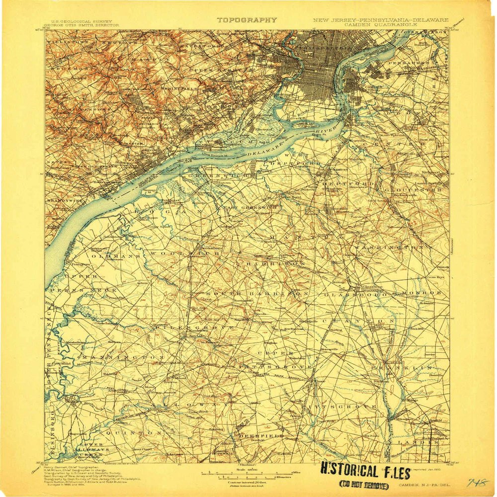 YellowMaps Camden NJ topo map, 1:125000 Scale, 30 X 30 Minute, Historical, 1901, Updated 1910, 20.1 x 16.6 in - Polypropylene
