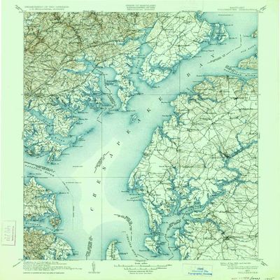 YellowMaps Tolchester MD topo map, 1:125000 Scale, 30 X 30 Minute, Historical, 1908, Updated 1934, 19.8 x 16.3 in - Polypropylene