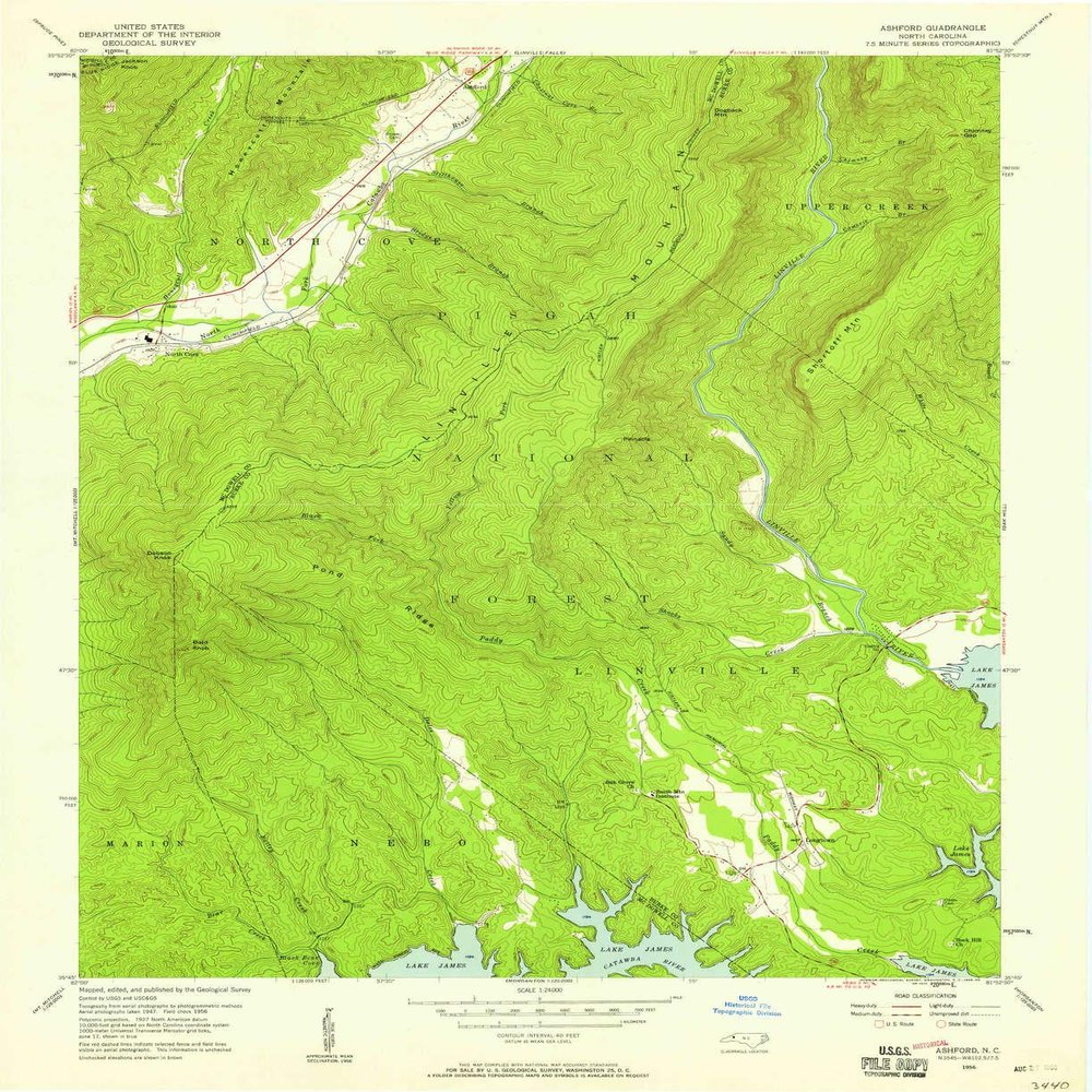 YellowMaps Ashford NC topo map, 1:24000 Scale, 7.5 X 7.5 Minute, Historical, 1956, Updated 1958, 27 x 22 in - Tyvek