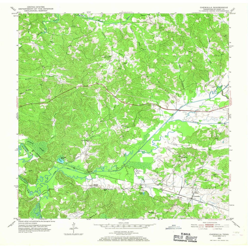YellowMaps Chewalla TN topo map, 1:24000 Scale, 7.5 X 7.5 Minute, Historical, 1951, Updated 1967, 27.5 x 22 in - Tyvek