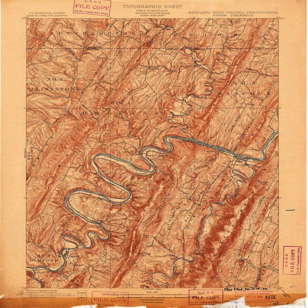 YellowMaps Pawpaw WV topo map, 1:62500 Scale, 15 X 15 Minute, Historical, 1900, 20 x 16.5 in - Tyvek