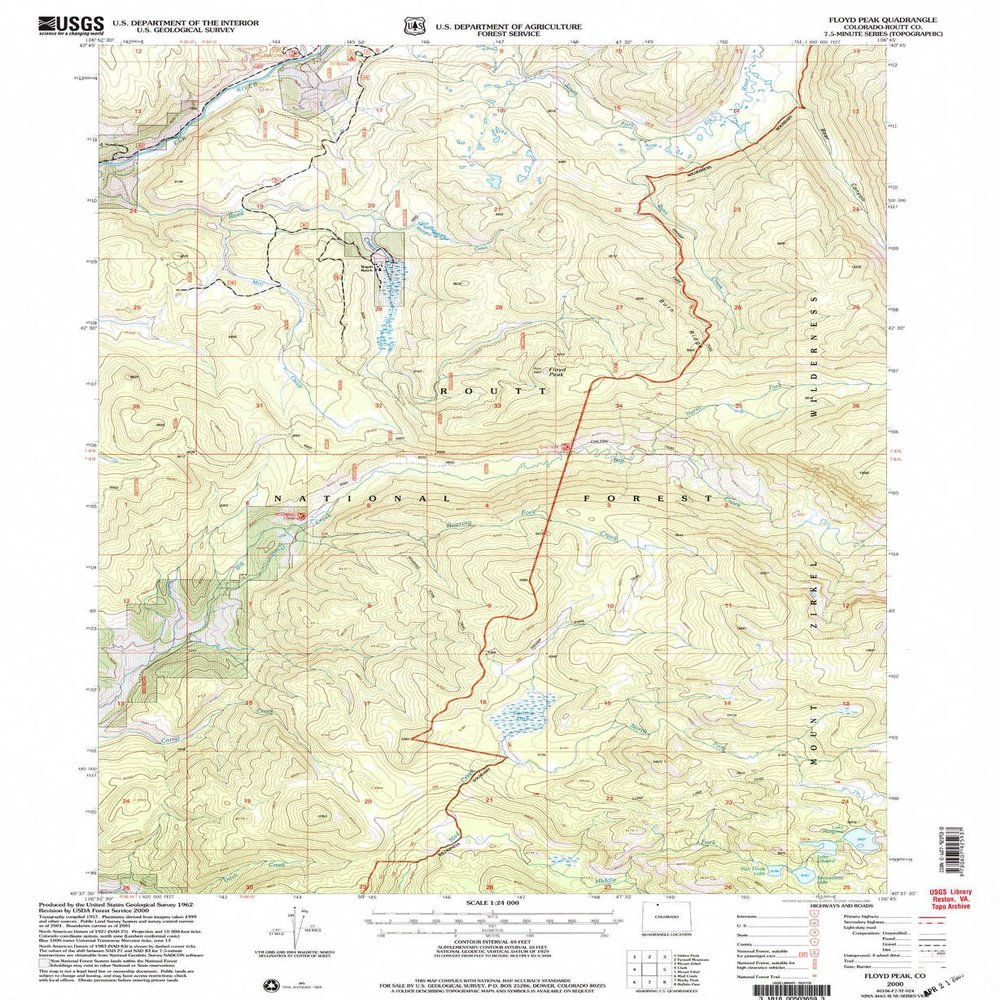 YellowMaps Floyd Peak CO topo map, 1:24000 Scale, 7.5 X 7.5 Minute, Historical, 2000, Updated 2004, 26.7 x 21.9 in - Polypropylene