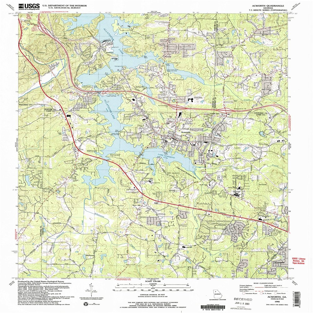 YellowMaps Acworth GA topo map, 1:24000 Scale, 7.5 X 7.5 Minute, Historical, 1992, Updated 1993, 26.9 x 22 in - Polypropylene