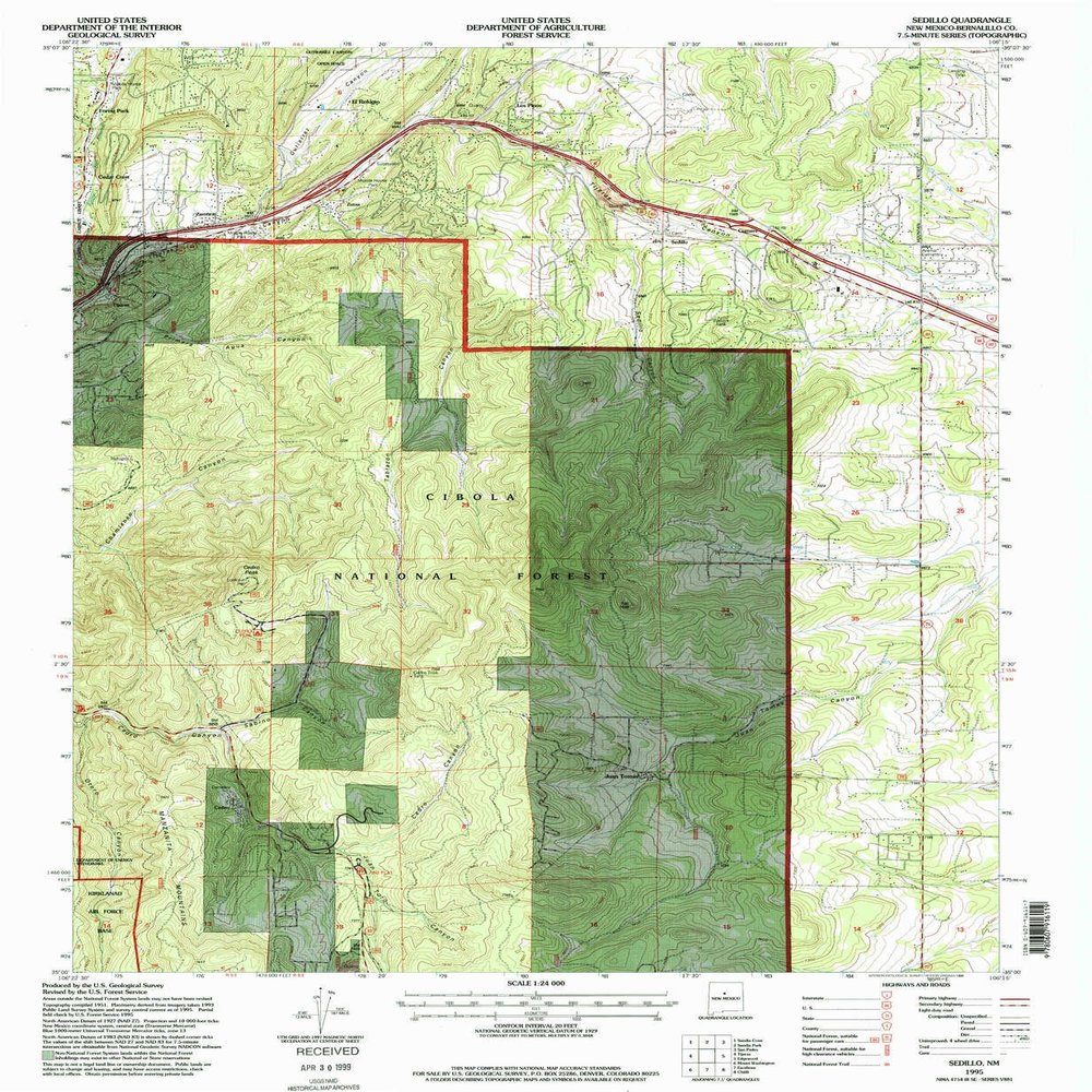 Sedillo NM topo map, 1:24000 Scale, 7.5 X 7.5 Minute, Historical, 1995, Updated 1998, 26.9 x 22.1 in - Polypropylene