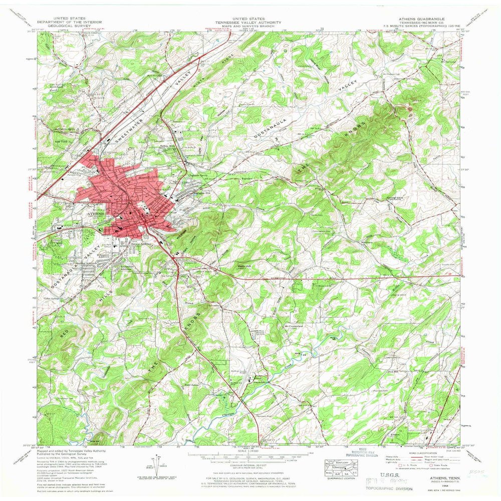 YellowMaps Athens TN topo map, 1:24000 Scale, 7.5 X 7.5 Minute, Historical, 1964, Updated 1966, 27.5 x 22 in - Polypropylene