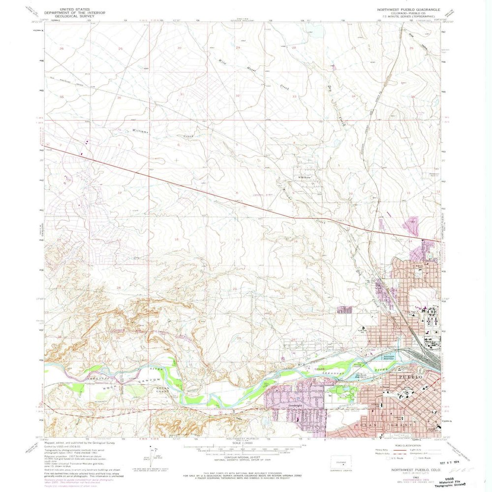 Northwest Pueblo CO topo map, 1:24000 Scale, 7.5 X 7.5 Minute, Historical, 1961, Updated 1974, 27 x 22.2 in - Polypropylene