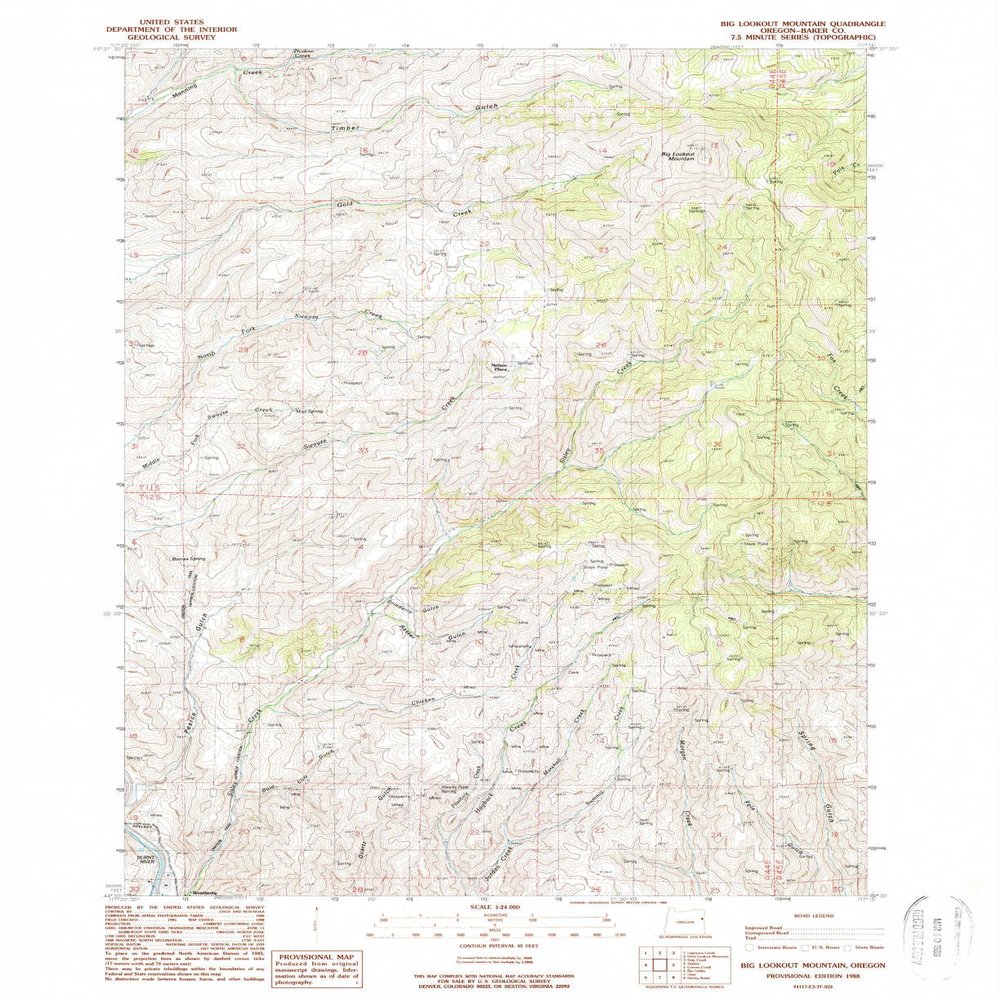 YellowMaps Big Lookout Mountain OR topo map, 1:24000 Scale, 7.5 X 7.5 Minute, Historical, 1988, Updated 1988, 26.9 x 21.9 in - Polypropylene