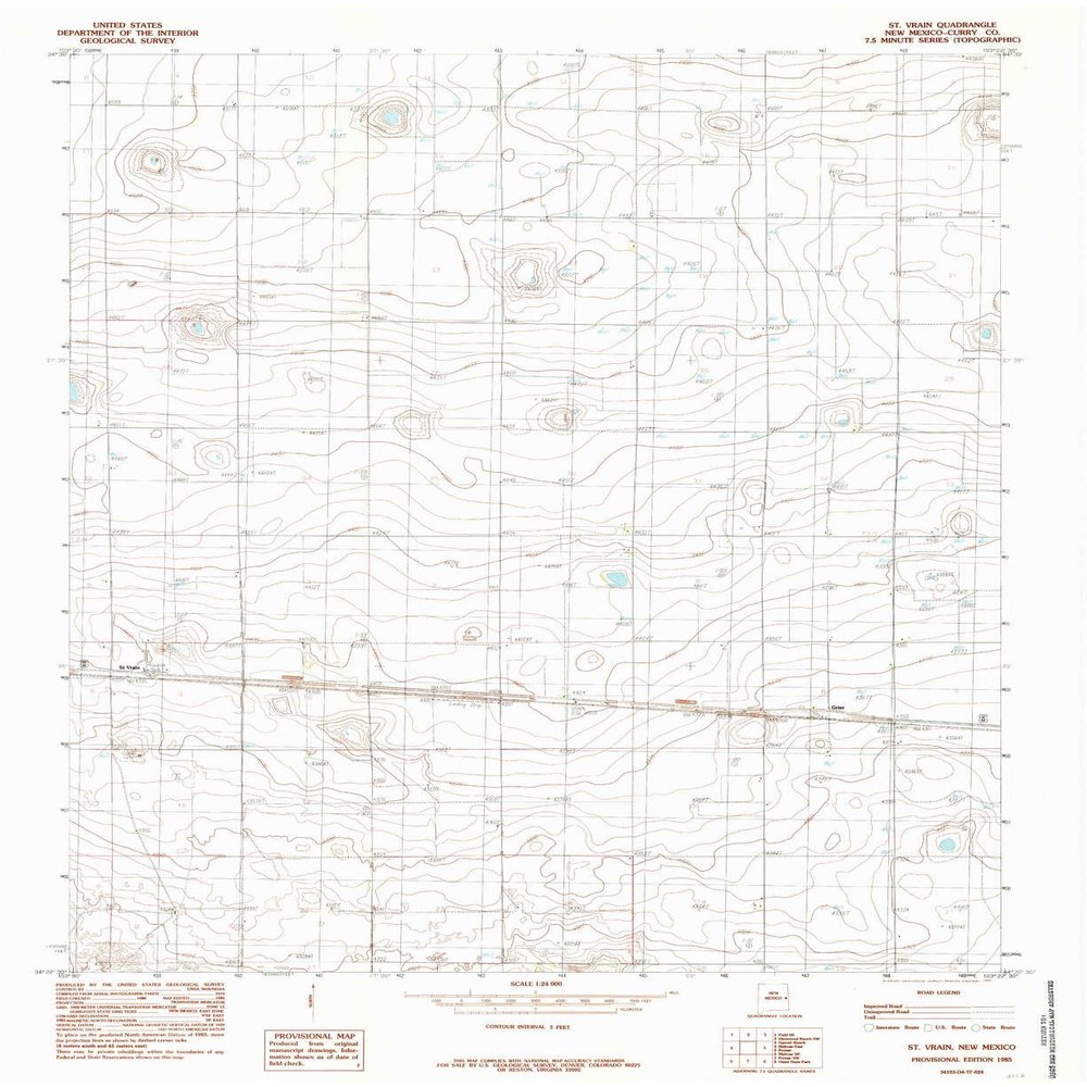 YellowMaps St Vrain NM topo map, 1:24000 Scale, 7.5 X 7.5 Minute, Historical, 1985, Updated 1985, 26.9 x 22 in - Polypropylene