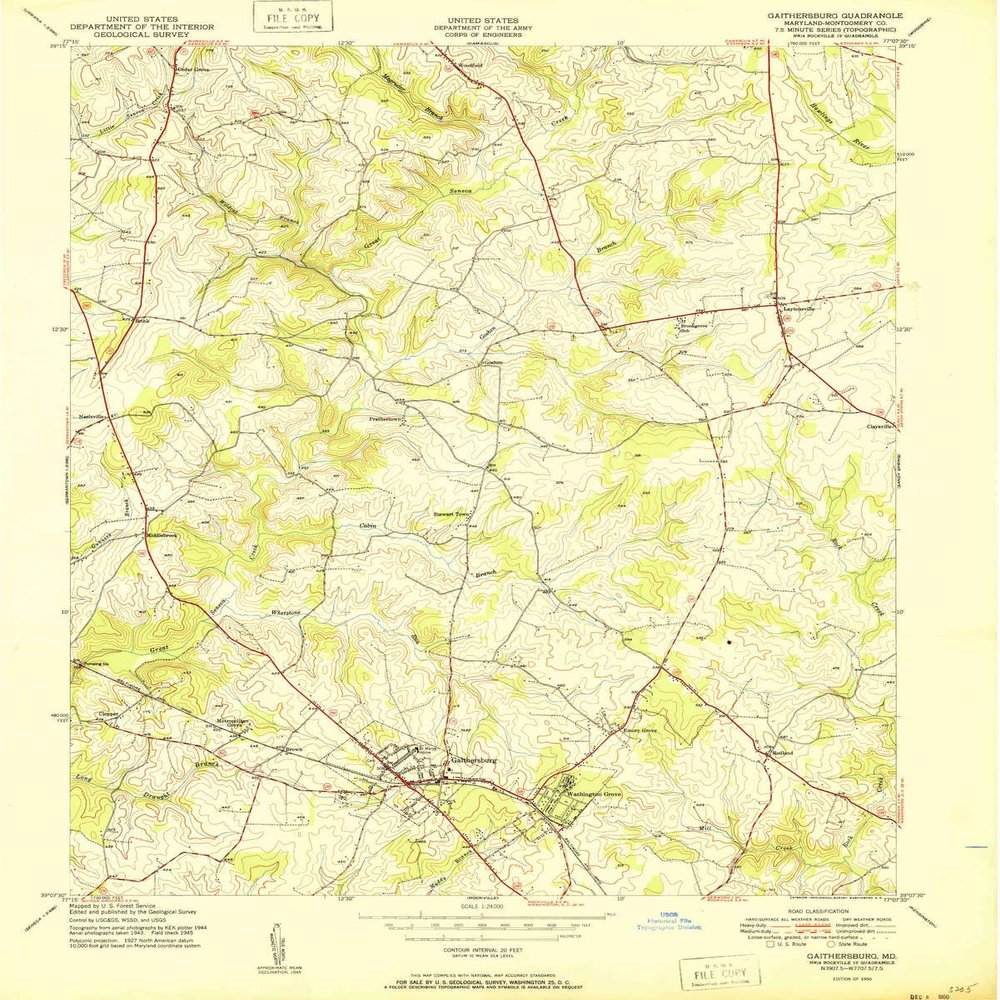 YellowMaps Gaithersburg MD topo map, 1:24000 Scale, 7.5 X 7.5 Minute, Historical, 1950, 26.8 x 21.5 in - Polypropylene