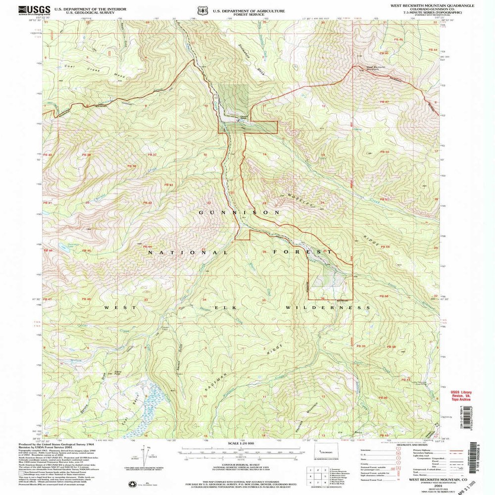 YellowMaps West Beckwith Mountain CO topo map, 1:24000 Scale, 7.5 X 7.5 Minute, Historical, 2001, Updated 2004, 26.8 x 22.1 in - Polypropylene