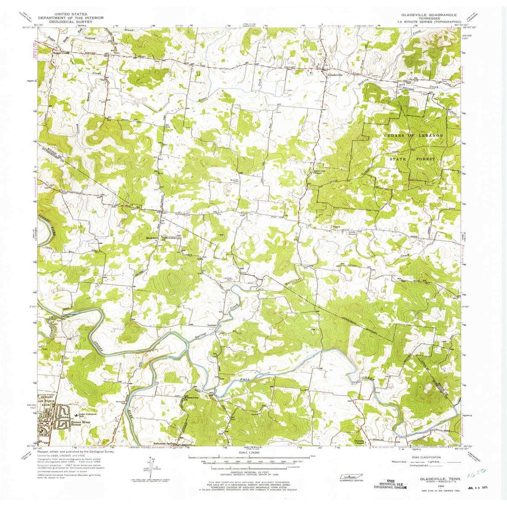 YellowMaps Gladeville TN topo map, 1:24000 Scale, 7.5 X 7.5 Minute, Historical, 1956, Updated 1975, 27.5 x 22.1 in - Polypropylene