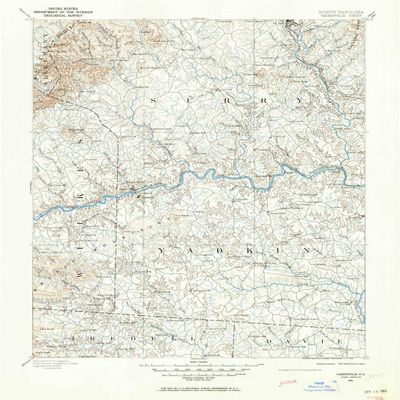 YellowMaps Yadkinville NC topo map, 1:125000 Scale, 30 X 30 Minute, Historical, 1891, Updated 1964, 20.7 x 17.1 in - Polypropylene