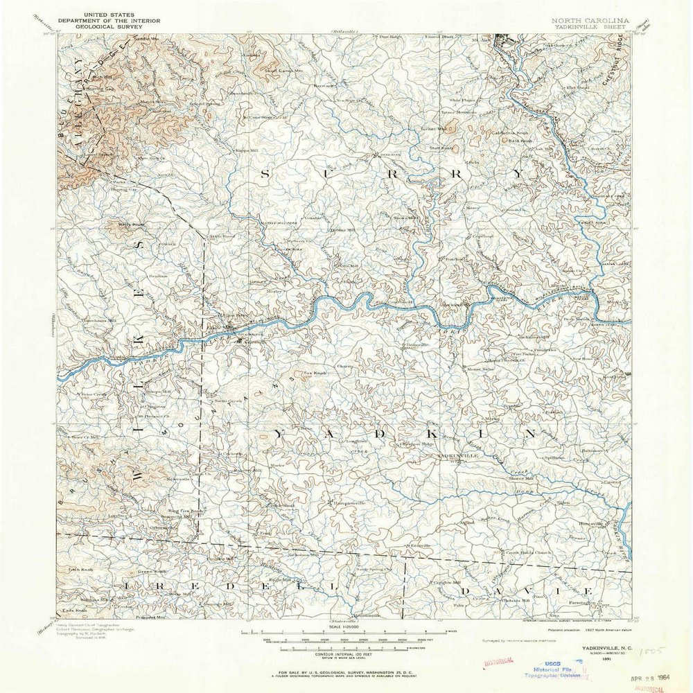 YellowMaps Yadkinville NC topo map, 1:125000 Scale, 30 X 30 Minute, Historical, 1891, Updated 1964, 20.7 x 17.1 in - Polypropylene