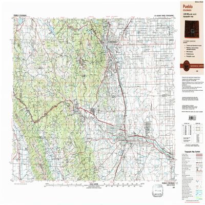 Pueblo CO topo map, 1:250000 Scale, 1 X 2 Degree, Historical, 1989, Updated 1989, 22.2 x 35 in - Polypropylene