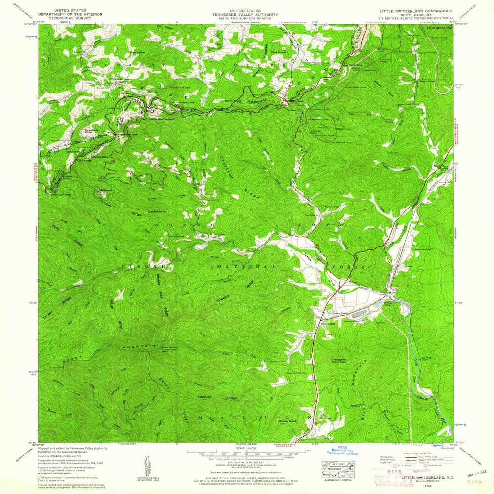 YellowMaps Little Switzerland NC topo map, 1:24000 Scale, 7.5 X 7.5 Minute, Historical, 1960, Updated 1962, 26.9 x 22 in - Polypropylene