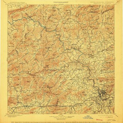 YellowMaps Asheville NC topo map, 1:125000 Scale, 30 X 30 Minute, Historical, 1901, Updated 1912, 19.7 x 16.5 in - Tyvek