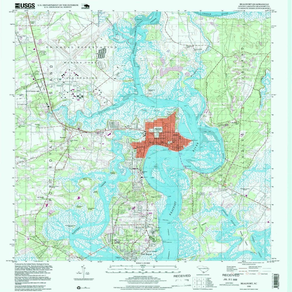 YellowMaps Beaufort SC topo map, 1:24000 Scale, 7.5 X 7.5 Minute, Historical, 1998, Updated 1999, 26.7 x 22 in - Polypropylene