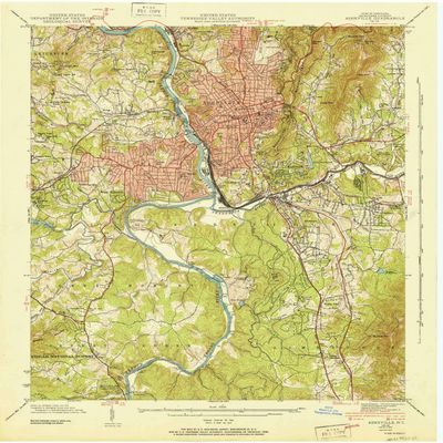 YellowMaps Asheville NC topo map, 1:24000 Scale, 7.5 X 7.5 Minute, Historical, 1943, Updated 1951, 27 x 22 in - Polypropylene