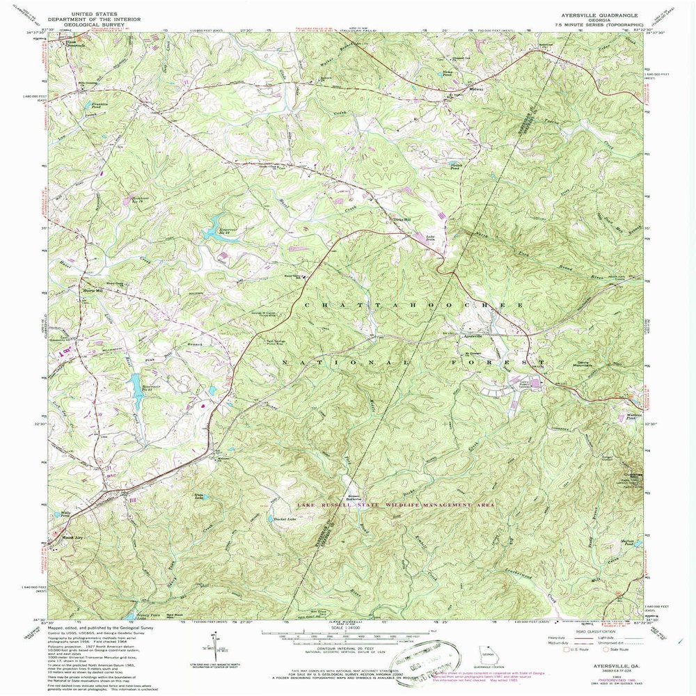 YellowMaps Ayersville GA topo map, 1:24000 Scale, 7.5 X 7.5 Minute, Historical, 1964, Updated 1986, 26.9 x 22 in - Polypropylene