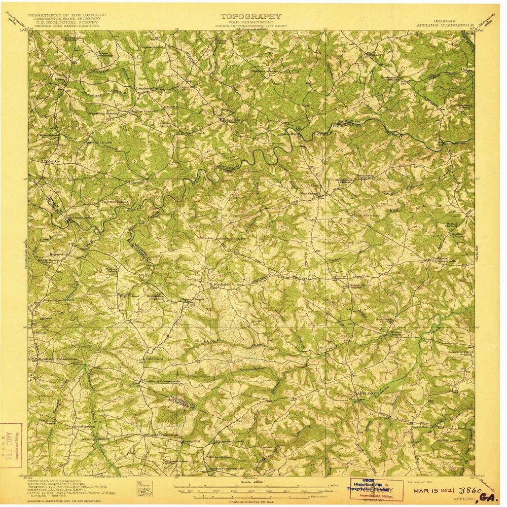 YellowMaps Appling GA topo map, 1:62500 Scale, 15 X 15 Minute, Historical, 1921, 19.9 x 16.6 in - Polypropylene