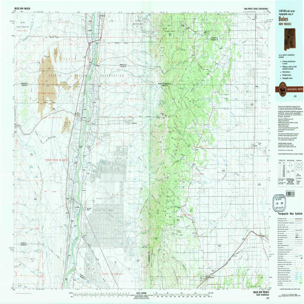 Belen NM topo map, 1:100000 Scale, 30 X 60 Minute, Historical, 1979, Updated 1979, 24.1 x 43.1 in - Polypropylene
