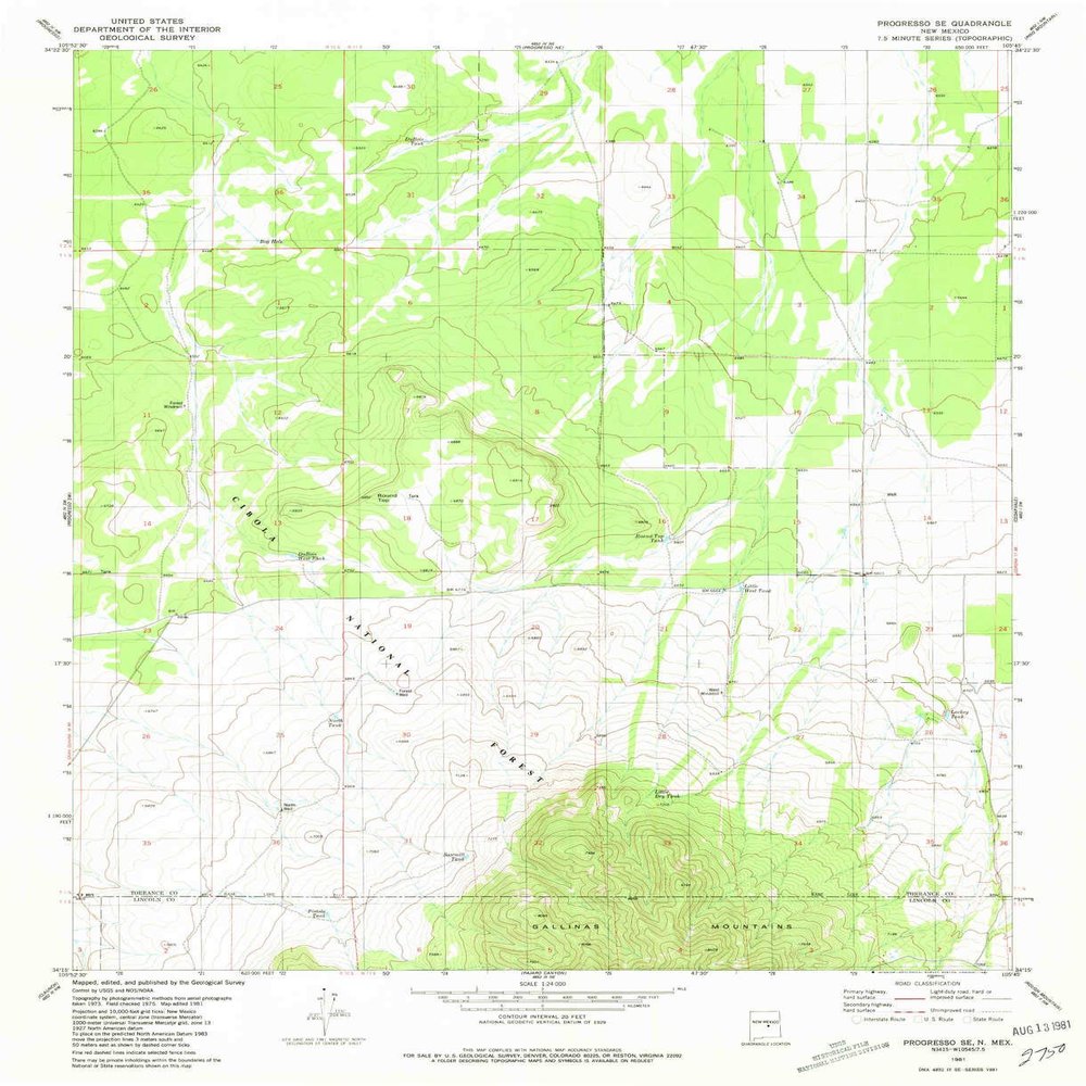 YellowMaps Progresso SE NM topo map, 1:24000 Scale, 7.5 X 7.5 Minute, Historical, 1981, Updated 1981, 26.9 x 21.8 in - Polypropylene