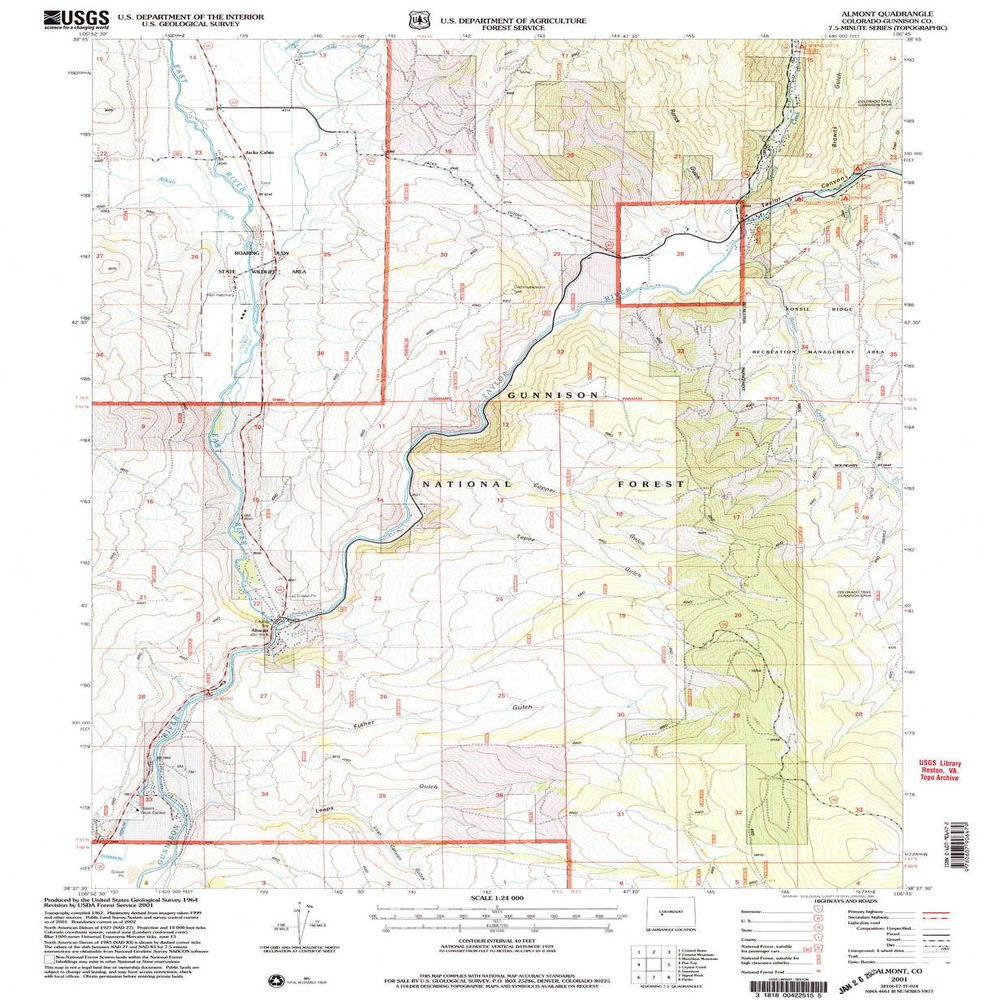 YellowMaps Almont CO topo map, 1:24000 Scale, 7.5 X 7.5 Minute, Historical, 2001, Updated 2004, 26.7 x 21.9 in - Polypropylene