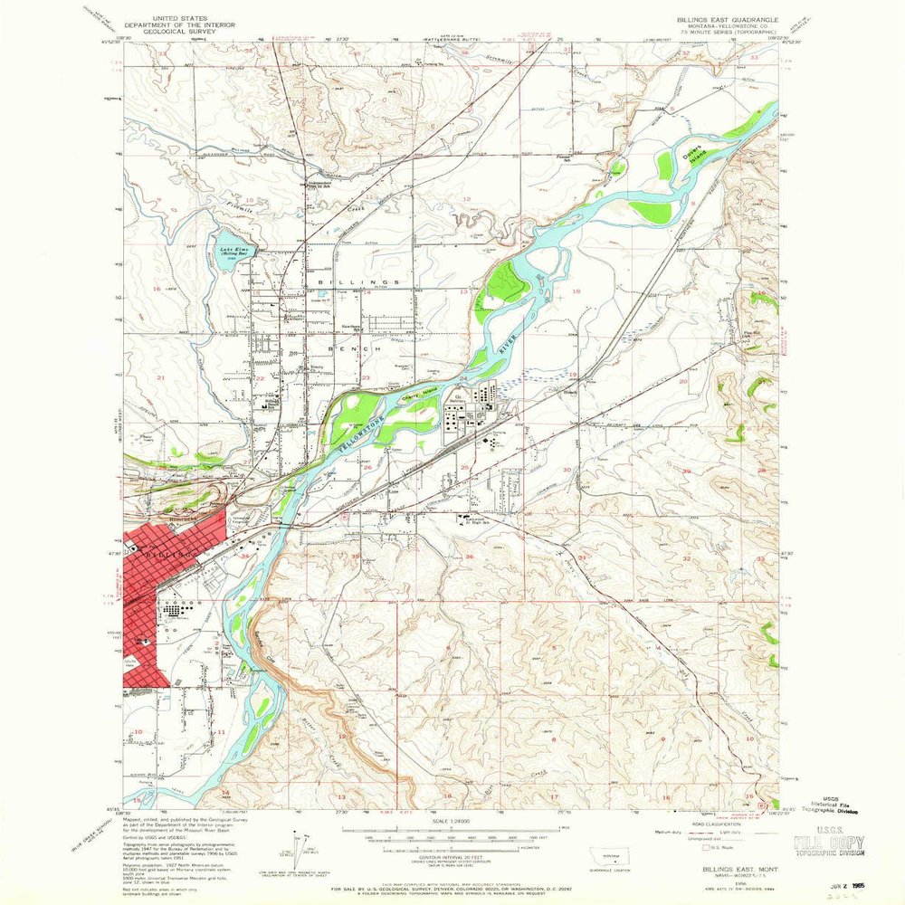 YellowMaps Billings East MT topo map, 1:24000 Scale, 7.5 X 7.5 Minute, Historical, 1956, Updated 1965, 26.9 x 22 in - Polypropylene
