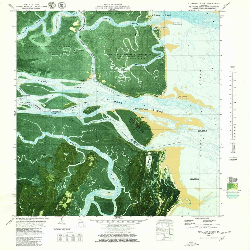 YellowMaps Altamaha Sound GA topo map, 1:24000 Scale, 7.5 X 7.5 Minute, Historical, 1979, Updated 1979, 27.8 x 24 in - Polypropylene