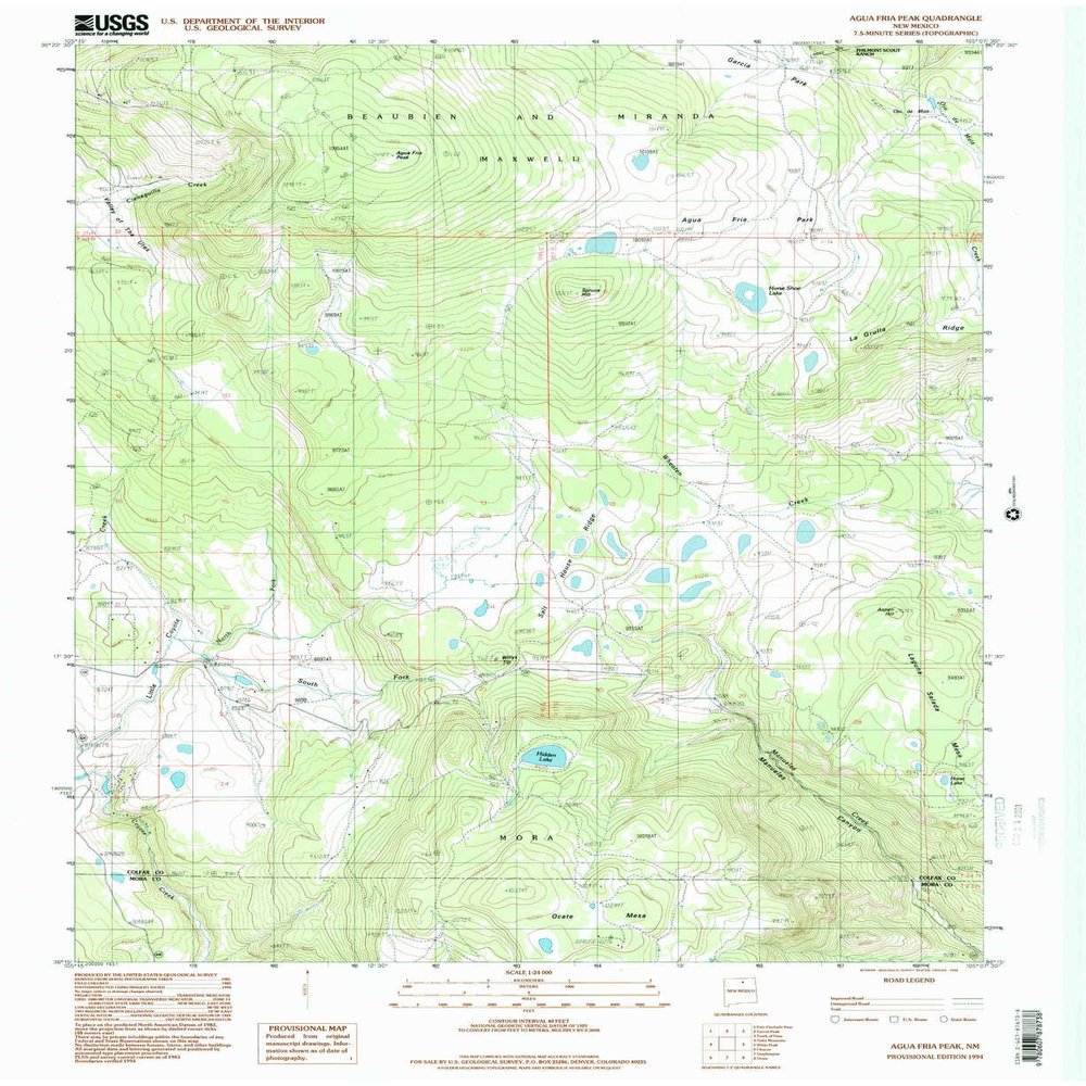YellowMaps Agua Fria Peak NM topo map, 1:24000 Scale, 7.5 X 7.5 Minute, Historical, 1994, Updated 1998, 27 x 22 in - Polypropylene
