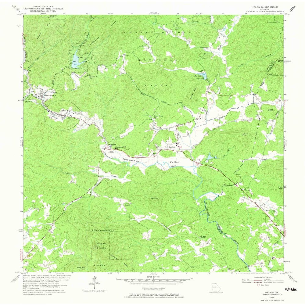 YellowMaps Helen GA topo map, 1:24000 Scale, 7.5 X 7.5 Minute, Historical, 1957, Updated 1983, 27 x 22 in - Polypropylene