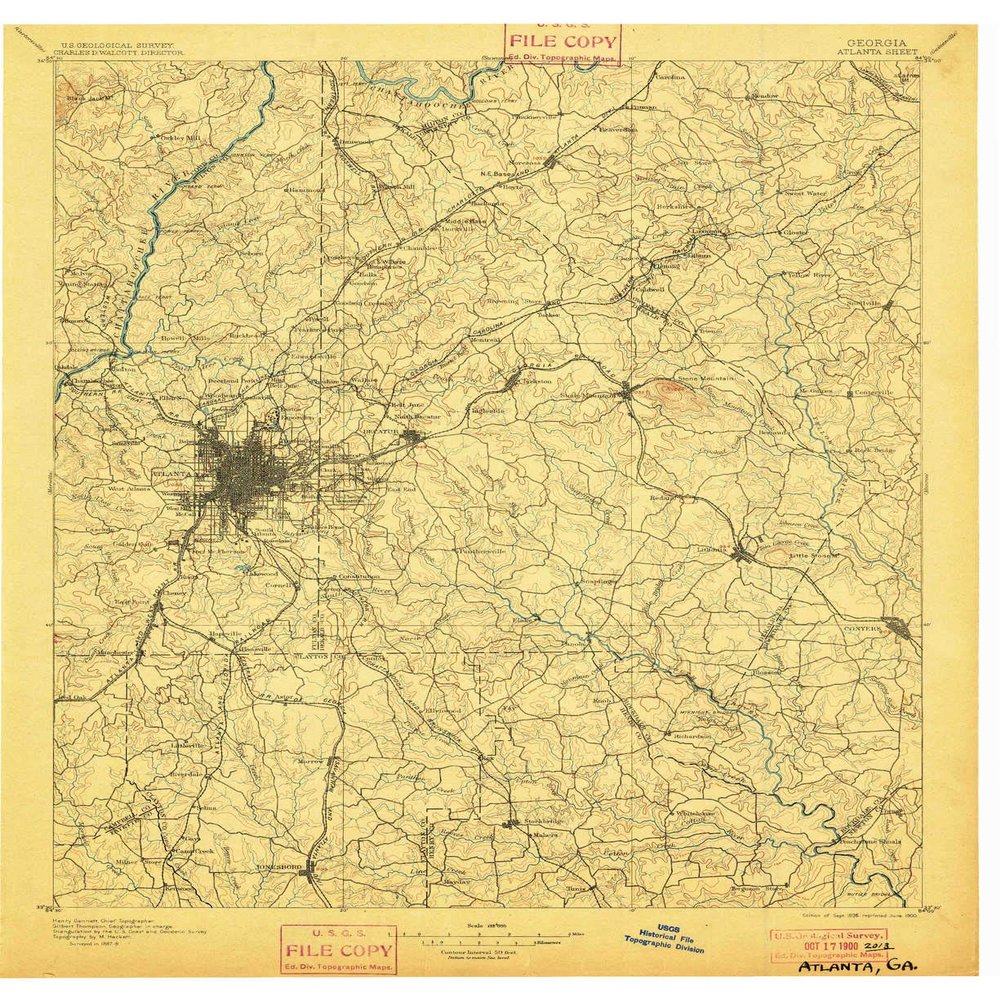 YellowMaps Atlanta GA topo map, 1:125000 Scale, 30 X 30 Minute, Historical, 1895, Updated 1900, 20.6 x 16.8 in - Polypropylene