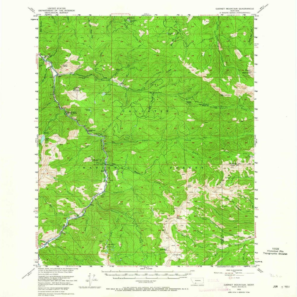 YellowMaps Garnet Mountain MT topo map, 1:62500 Scale, 15 X 15 Minute, Historical, 1955, Updated 1964, 20.8 x 17 in - Polypropylene