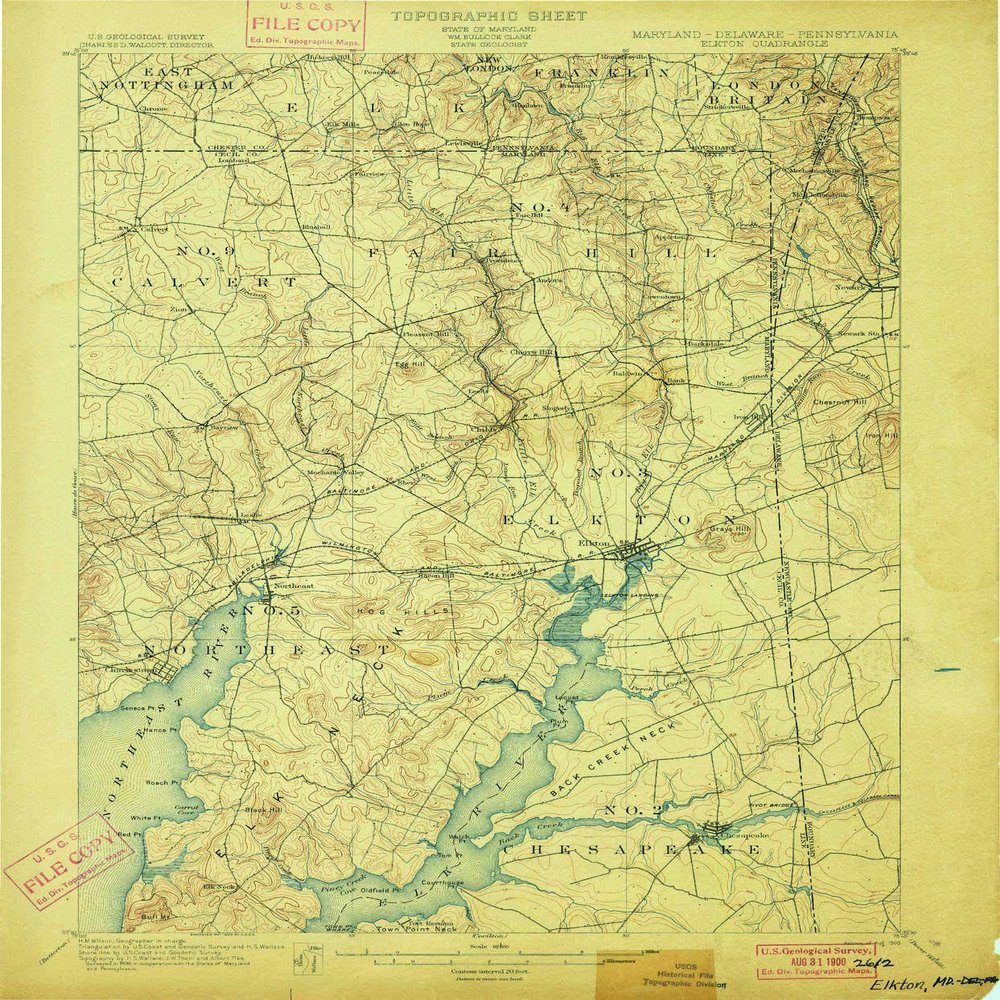 YellowMaps Elkton MD topo map, 1:62500 Scale, 15 X 15 Minute, Historical, 1900, 19.9 x 16.5 in - Polypropylene