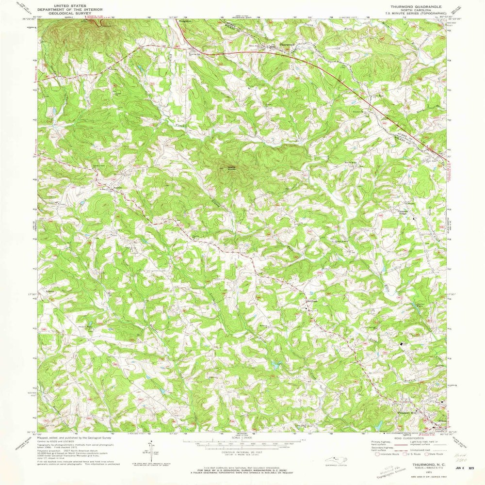 YellowMaps Thurmond NC topo map, 1:24000 Scale, 7.5 X 7.5 Minute, Historical, 1971, Updated 1973, 26.7 x 21.8 in - Polypropylene