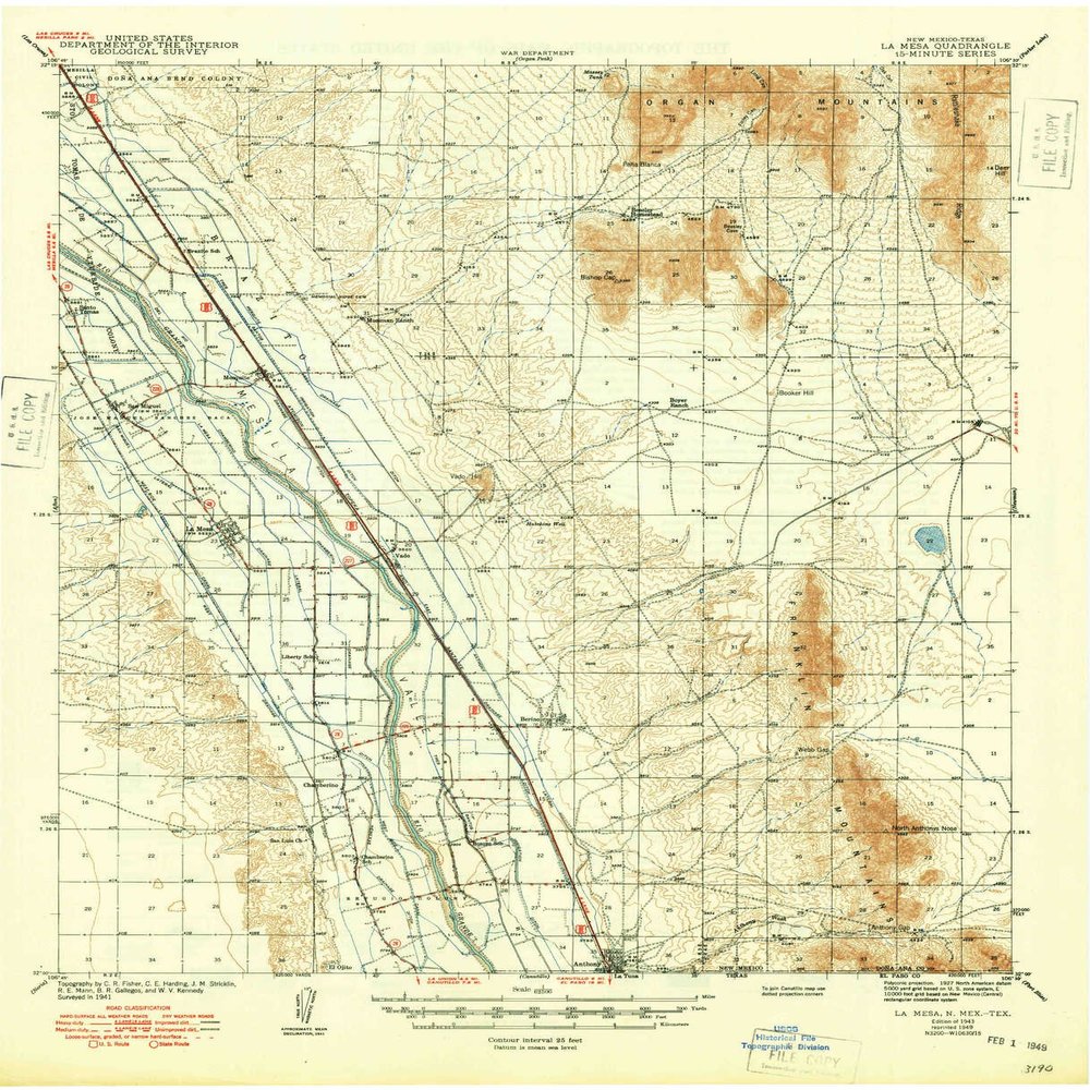 YellowMaps La Mesa NM topo map, 1:62500 Scale, 15 X 15 Minute, Historical, 1943, Updated 1949, 21 x 17 in - Polypropylene