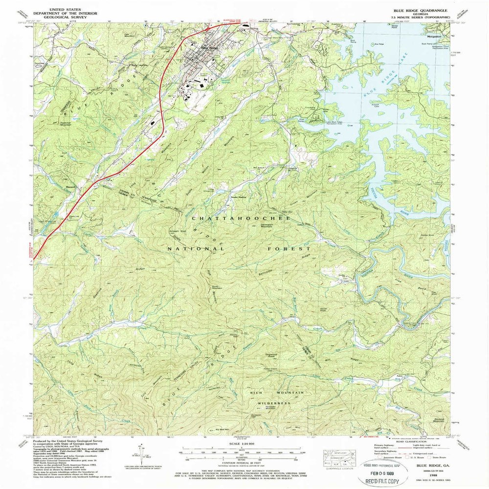 YellowMaps Blue Ridge GA topo map, 1:24000 Scale, 7.5 X 7.5 Minute, Historical, 1988, Updated 1988, 27 x 22 in - Polypropylene