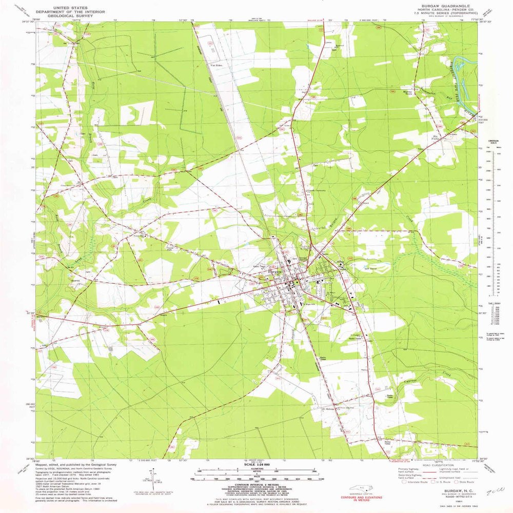 YellowMaps Burgaw NC topo map, 1:24000 Scale, 7.5 X 7.5 Minute, Historical, 1981, Updated 1981, 26.6 x 21.8 in - Polypropylene