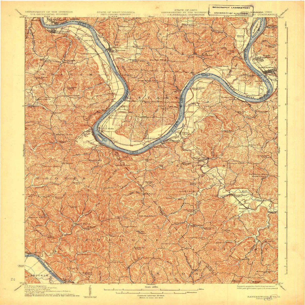 YellowMaps Ravenswood WV topo map, 1:62500 Scale, 15 X 15 Minute, Historical, 1928, 20 x 16.5 in - Tyvek
