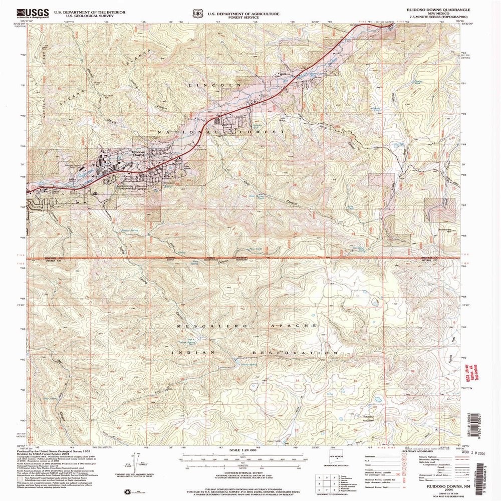 YellowMaps Ruidoso Downs NM topo map, 1:24000 Scale, 7.5 X 7.5 Minute, Historical, 2004, Updated 2006, 27 x 22.1 in - Polypropylene