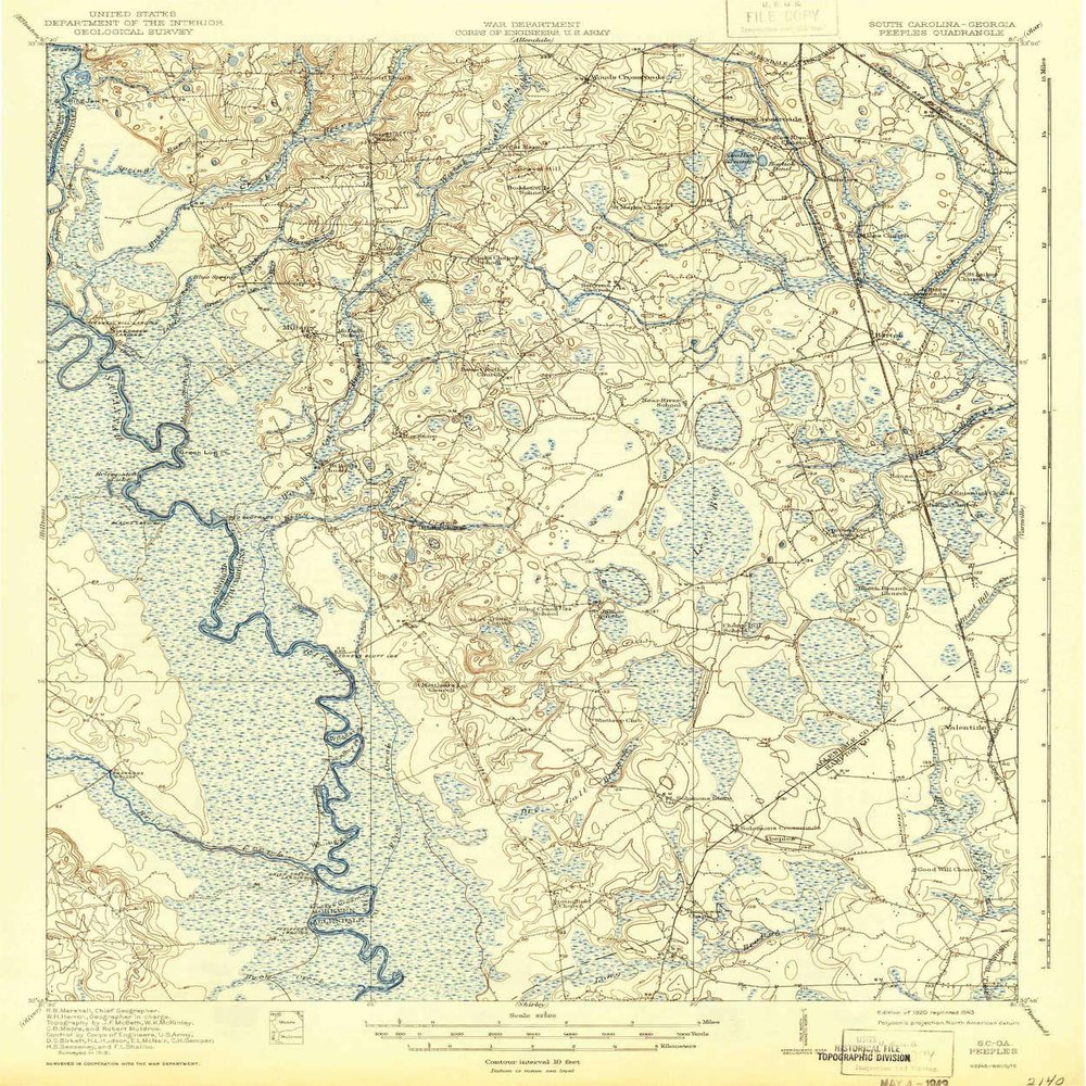 YellowMaps Peeples SC topo map, 1:62500 Scale, 15 X 15 Minute, Historical, 1920, Updated 1943, 19.8 x 16.5 in - Polypropylene