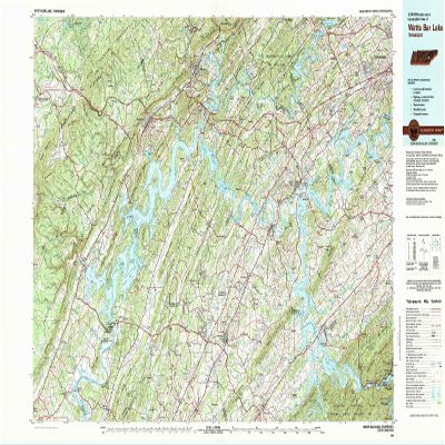 YellowMaps Watts Bar Lake TN topo map, 1:100000 Scale, 30 X 60 Minute, Historical, 1981, Updated 1984, 24.1 x 44.2 in - Polypropylene